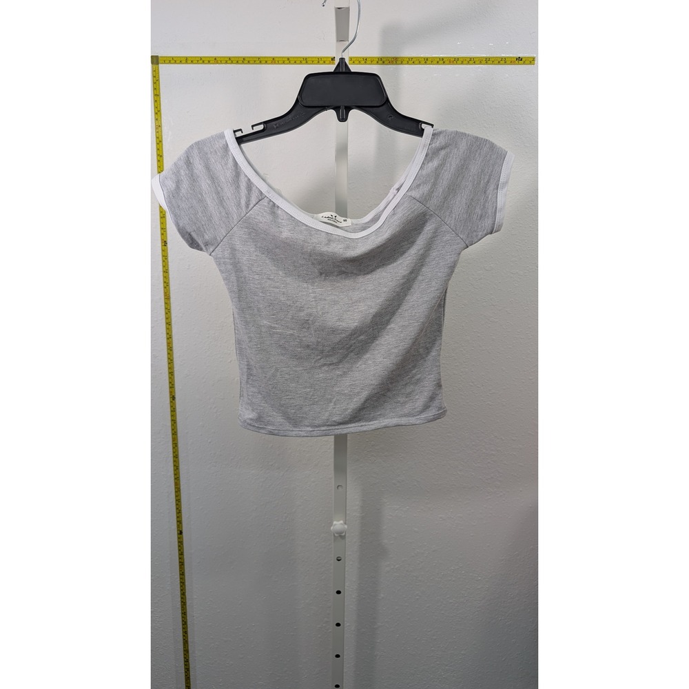 Rebellious Dreamer Heather Gray White Ringer Crop Top Wide Scoop Neck Size M‎